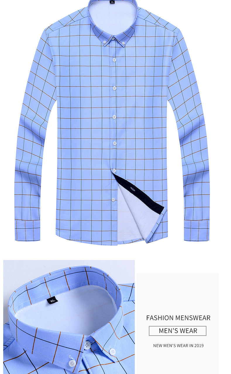 2022 winter striped warm shirt men's no pocket cardigan youth fashion fleece-lined thick plaid inch shirt CY