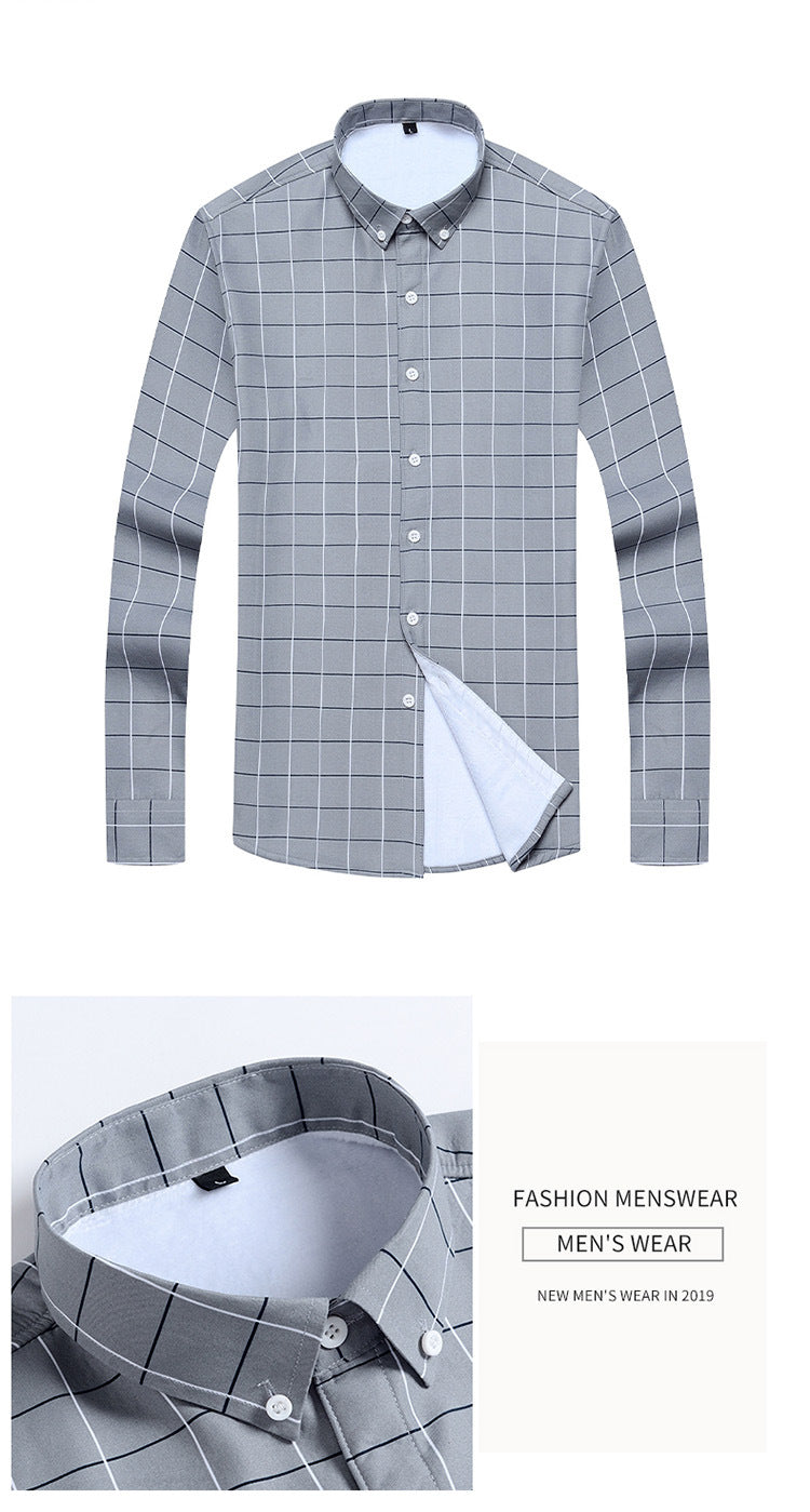 2022 winter striped warm shirt men's no pocket cardigan youth fashion fleece-lined thick plaid inch shirt CY