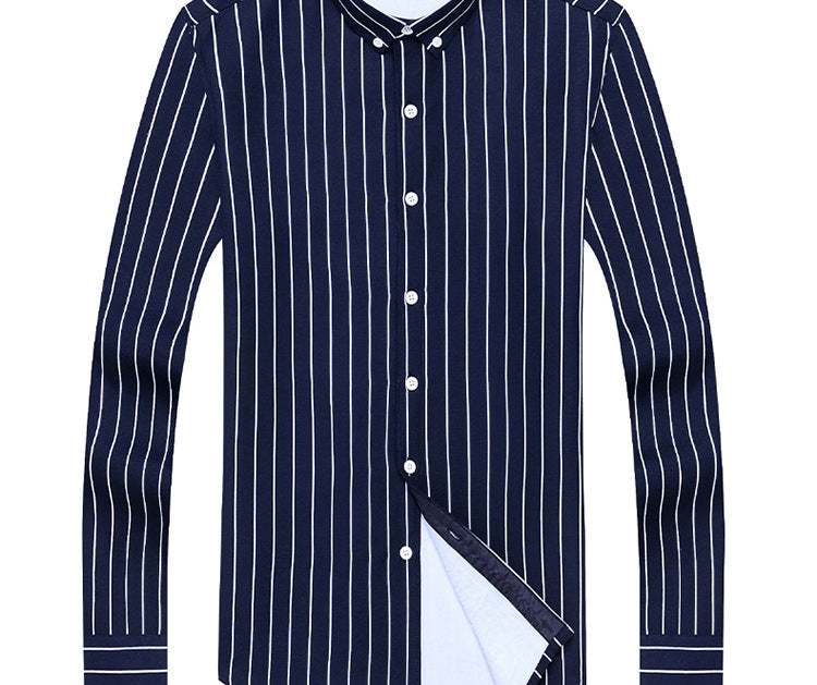 2022 winter striped warm shirt men's no pocket cardigan youth fashion fleece-lined thick plaid inch shirt CY