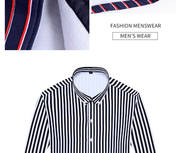 2022 winter striped warm shirt men's no pocket cardigan youth fashion fleece-lined thick plaid inch shirt CY