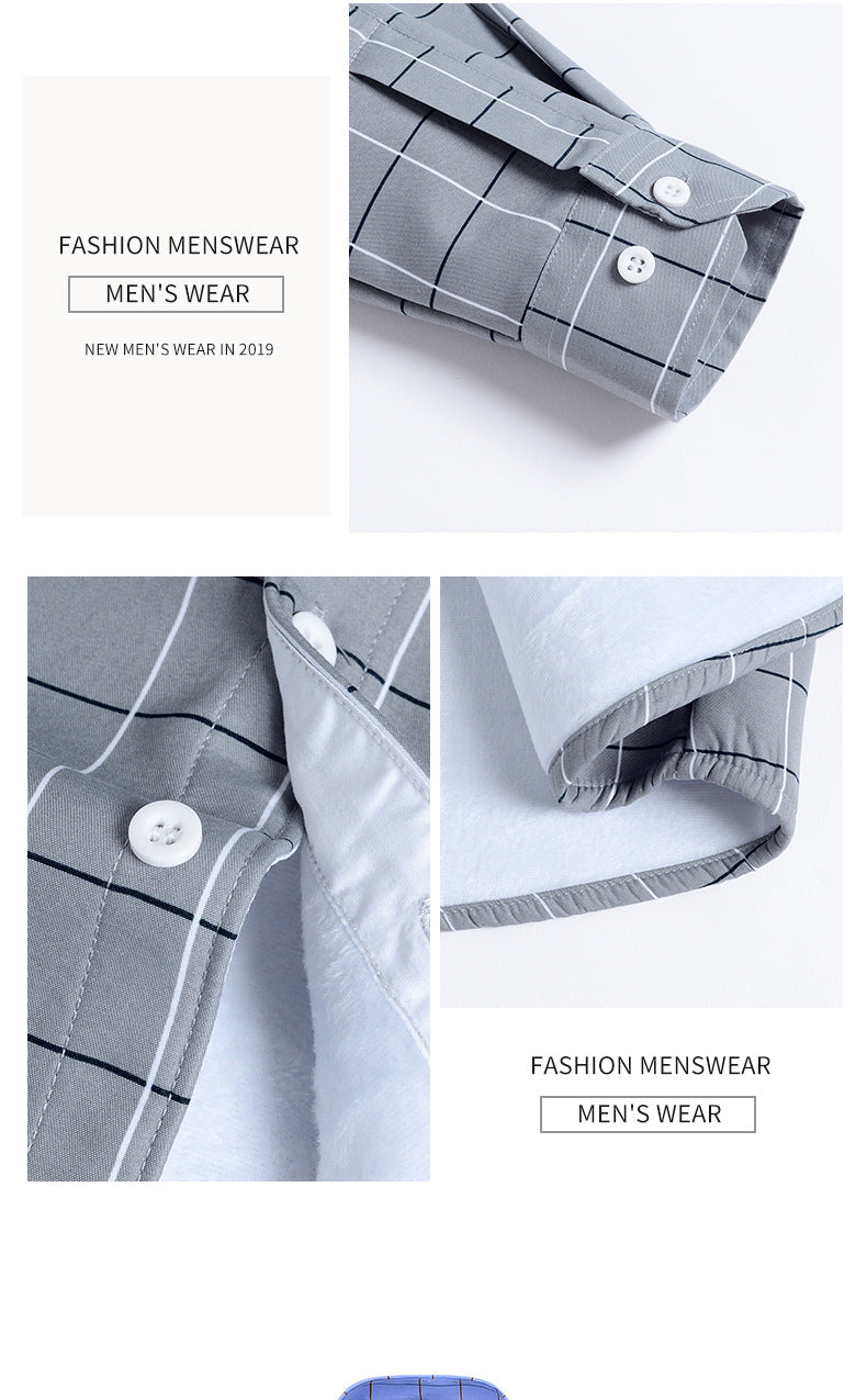 2022 winter striped warm shirt men's no pocket cardigan youth fashion fleece-lined thick plaid inch shirt CY