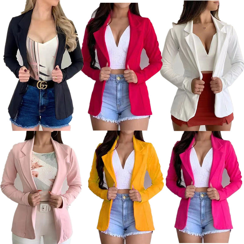 Cross-border 2022 European and American small suit lapel long sleeve slim sweet button Street coat suit multicolor spot