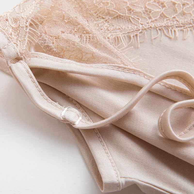 Tangge Spring and Summer Mulberry Silk Loose V-neck Lace Silk Sling Nightdress Sexy Pajamas Silk Base Petticoat