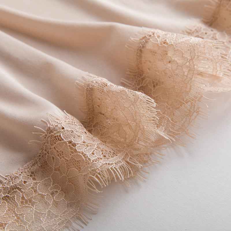 Tangge Spring and Summer Mulberry Silk Loose V-neck Lace Silk Sling Nightdress Sexy Pajamas Silk Base Petticoat