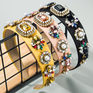 European and American Fashion New Baroque Hair Hoop Wide-brimmed Color Full Diamond Hoop Cross-border High-end Feeling Banquet Elegant Hair Accessories