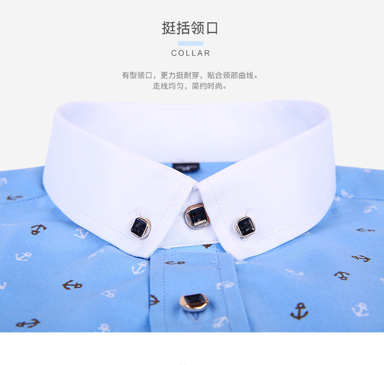 New Men's Printed Long-Sleeved Shirt, Korean Style Slim Fit, Youth Fashion, Casual and Versatile Shirt, Cross-Border Bestseller in Europe and America