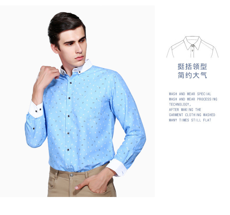 New Men's Printed Long-Sleeved Shirt, Korean Style Slim Fit, Youth Fashion, Casual and Versatile Shirt, Cross-Border Bestseller in Europe and America