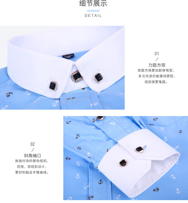 New Men's Printed Long-Sleeved Shirt, Korean Style Slim Fit, Youth Fashion, Casual and Versatile Shirt, Cross-Border Bestseller in Europe and America
