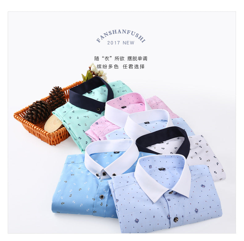 New Men's Printed Long-Sleeved Shirt, Korean Style Slim Fit, Youth Fashion, Casual and Versatile Shirt, Cross-Border Bestseller in Europe and America