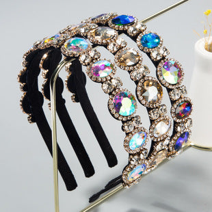 European and American Fashion New Baroque Hair Hoop Wide-brimmed Color Full Diamond Hoop Cross-border High-end Feeling Banquet Elegant Hair Accessories