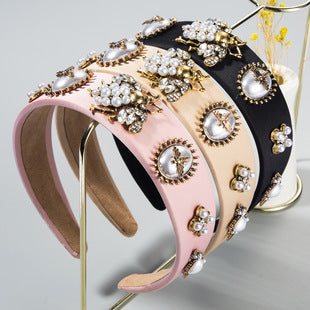 European and American Fashion New Baroque Hair Hoop Wide-brimmed Color Full Diamond Hoop Cross-border High-end Feeling Banquet Elegant Hair Accessories