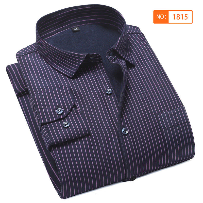 2022 winter striped warm shirt men's no pocket cardigan youth fashion fleece-lined thick plaid inch shirt CY