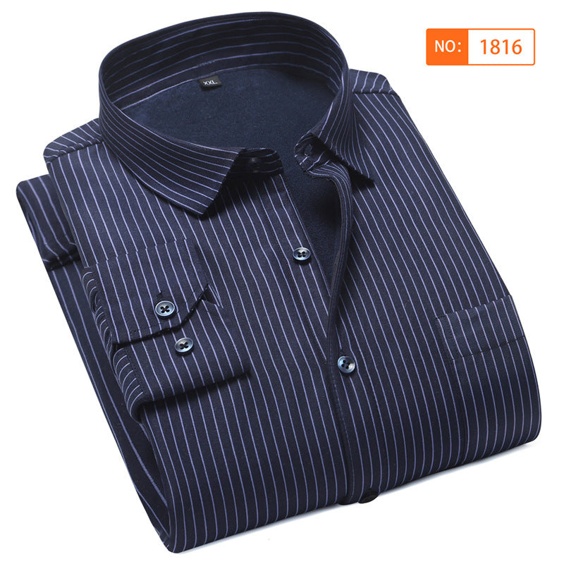 2022 winter striped warm shirt men's no pocket cardigan youth fashion fleece-lined thick plaid inch shirt CY