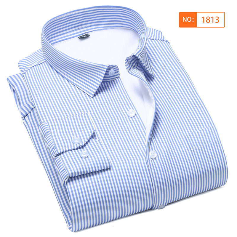 2022 winter striped warm shirt men's no pocket cardigan youth fashion fleece-lined thick plaid inch shirt CY