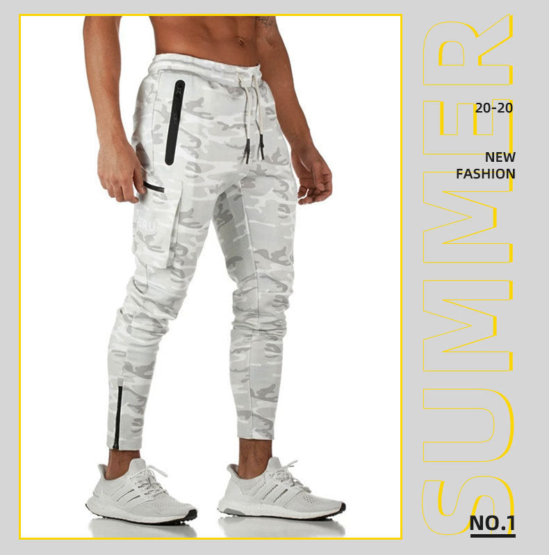 Cross-Border Men's Casual Versatile Sports Overalls Cotton Running Fitness Camouflage Trousers Zipper Decorative Trousers