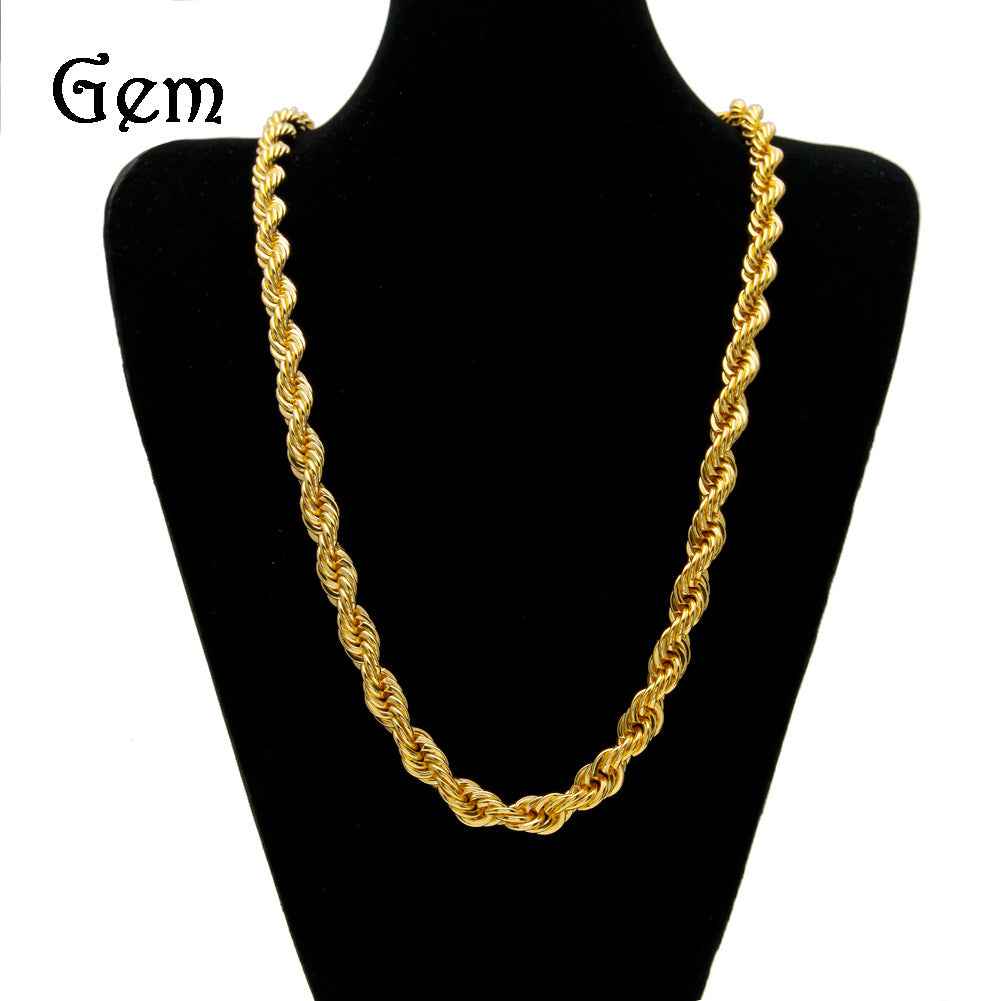 Men's hip-hop gold-plated European and American necklace fashion high sense 1cm thick twist necklace twisted rope chain a generation of hair