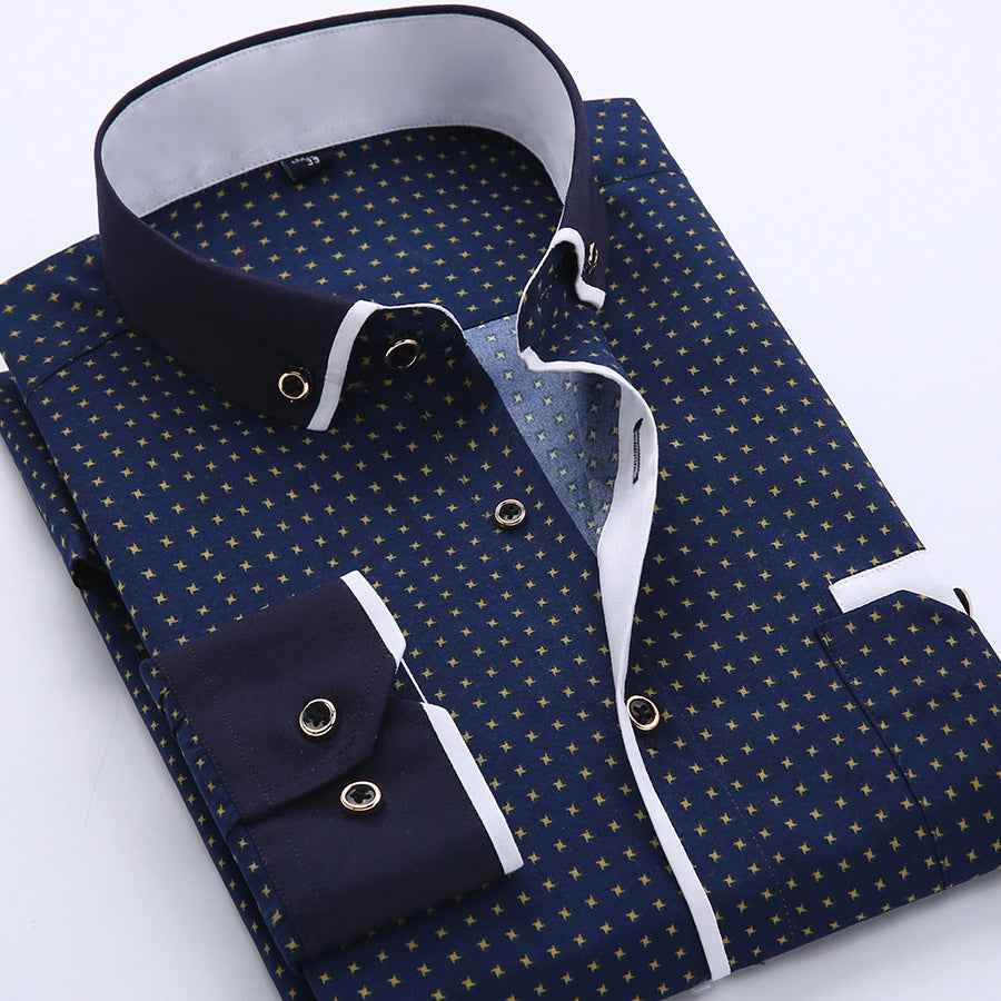 Slim-fit Business Dress Men's Shirt Fashionable Printed Thin Casual Shirt Youth Long-sleeved Fashionable All-match Top for Men