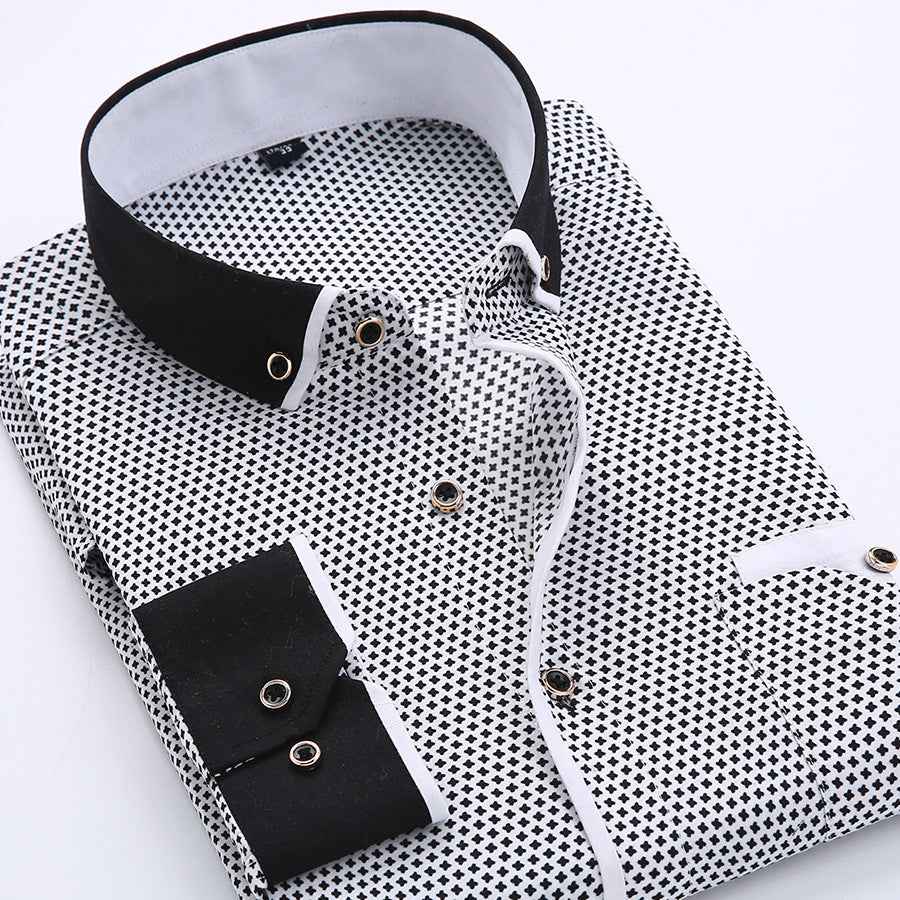 Slim-fit Business Dress Men's Shirt Fashionable Printed Thin Casual Shirt Youth Long-sleeved Fashionable All-match Top for Men