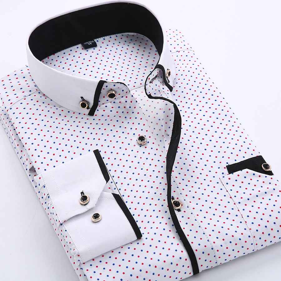 Slim-fit Business Dress Men's Shirt Fashionable Printed Thin Casual Shirt Youth Long-sleeved Fashionable All-match Top for Men