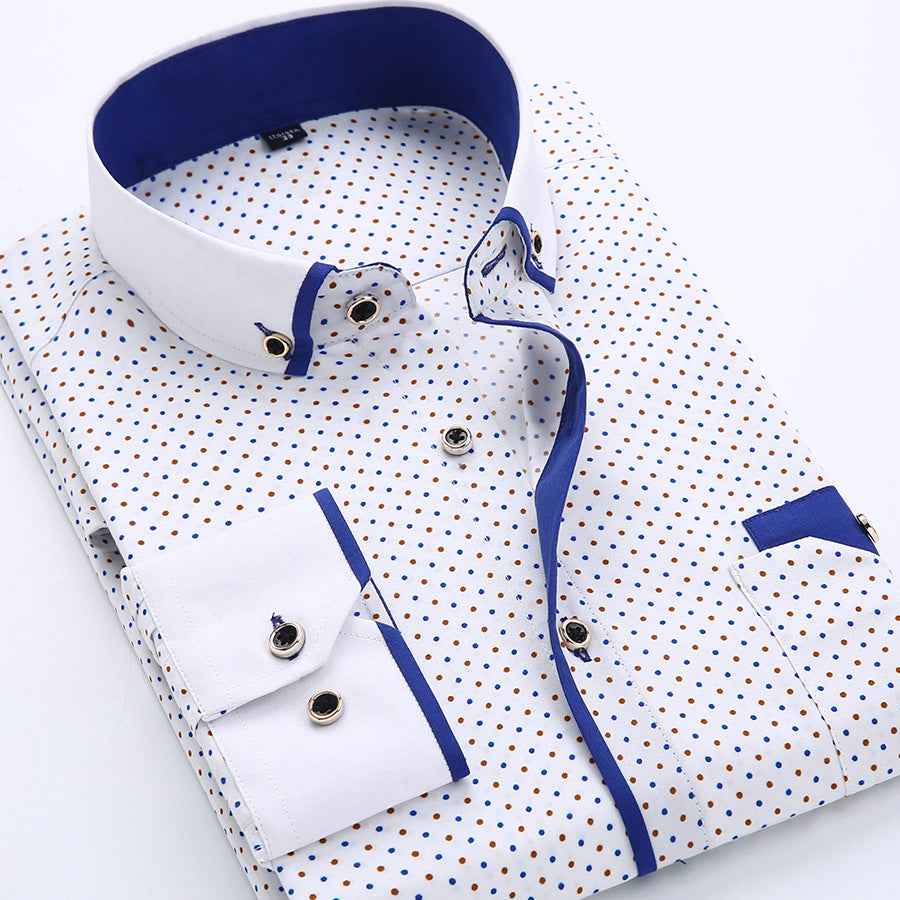 Slim-fit Business Dress Men's Shirt Fashionable Printed Thin Casual Shirt Youth Long-sleeved Fashionable All-match Top for Men