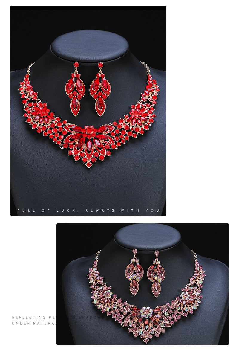 European and American cross-border retro necklace suit women's 2-Piece Set leaves flowers exaggerated luxury jewelry New Bride wedding accessories