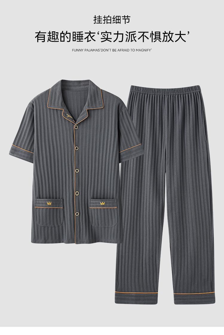 Zhuojia plus size Pajamas Men's Summer Plus Weight Increase Short-sleeved Pants Loose Cardigan Home Wear Men's 220kg