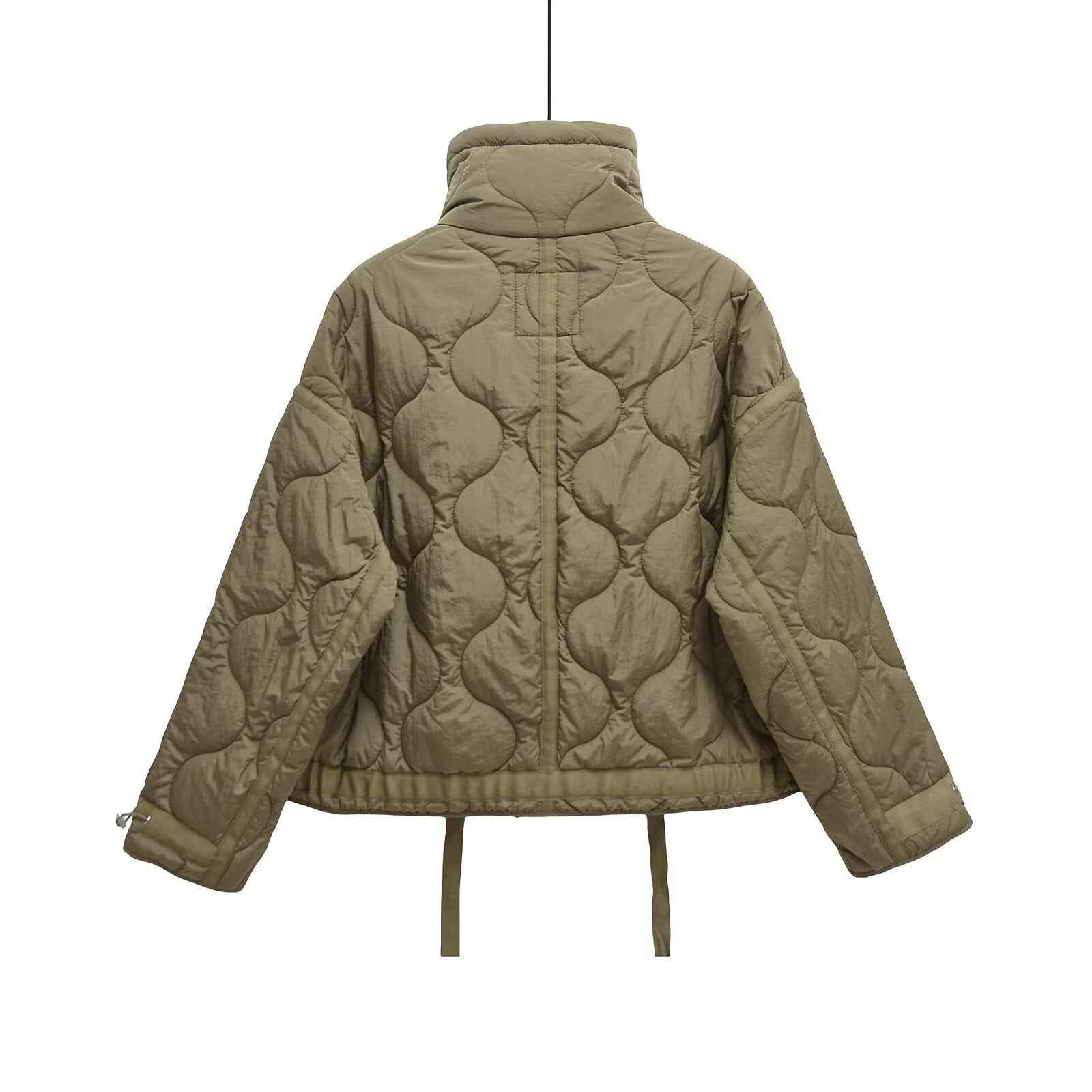 Cross-border European and American Women's AliExpress Explosions Stand Collar Corrugated Cotton-padded Jacket Cuff Drawstring Loose Jacket