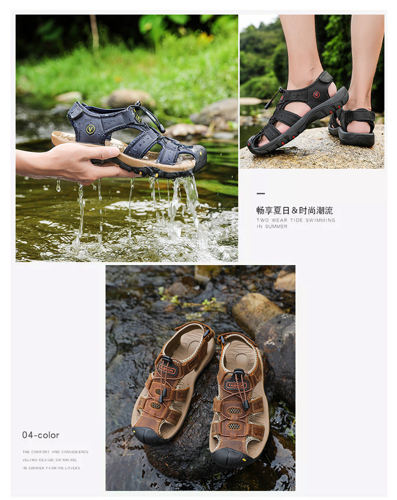 Amazon Summer Explosions Large Dock Layer Cowhide Casual Shoes Breathable Non-slip Quick-dry Outdoor Beach Sandals Men's Shoes