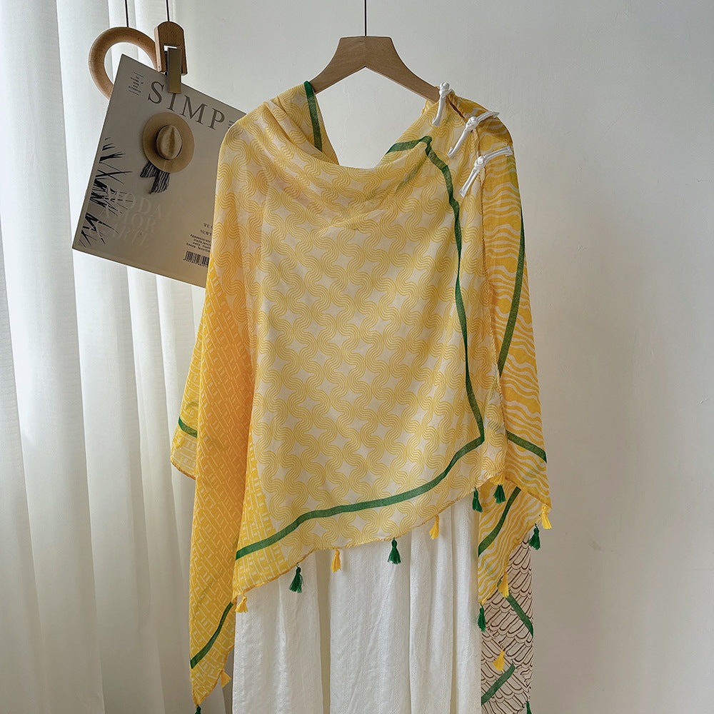 Antique Chinese Style Ethnic Style Scarf Summer Temperament Sunscreen Buckle Shawl Cardigan Decoration Travel Photograph