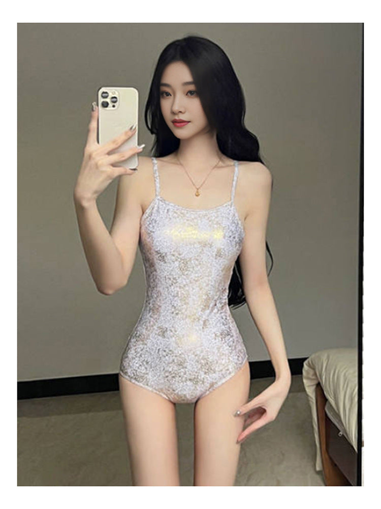 2024 new ins South Korea white moonlight girl backless belly thin professional racing triangle one-piece swimsuit women
