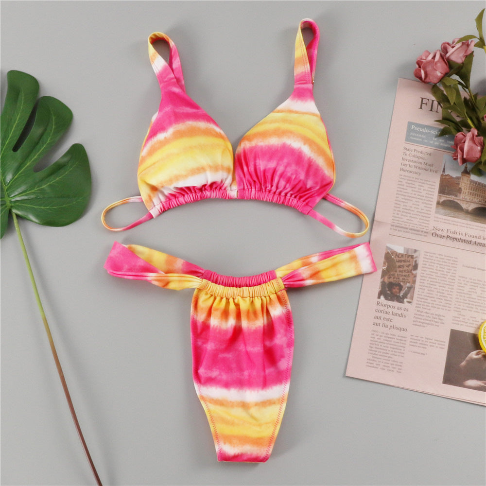 2023 European and American new Bikini tie-dye split swimsuit sexy women's swimsuit in stock wholesale AliExpress Bikini