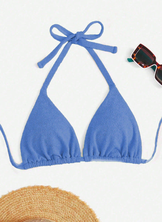 Amazon 2025 New European and American Style Halter Tie Large Size Swimsuit Women's Bikini Top Sexy Push-Up Swimwear