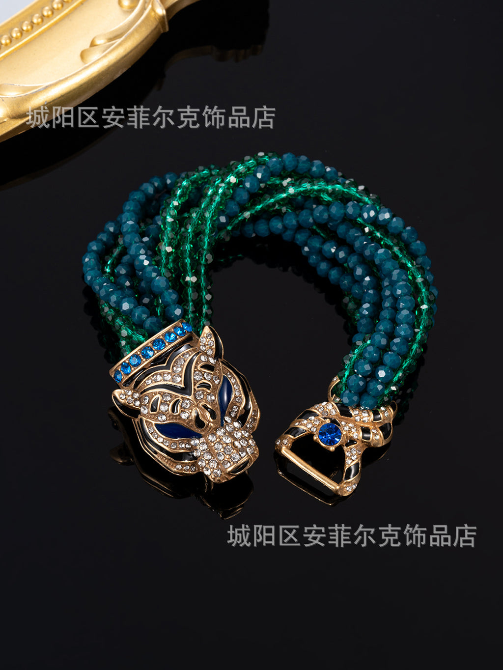 Qingdao Vintage European and American Retro Leopard Head Multi-Layer Beaded Necklace Bracelet Earrings Heavy Craftsmanship Elegant Set