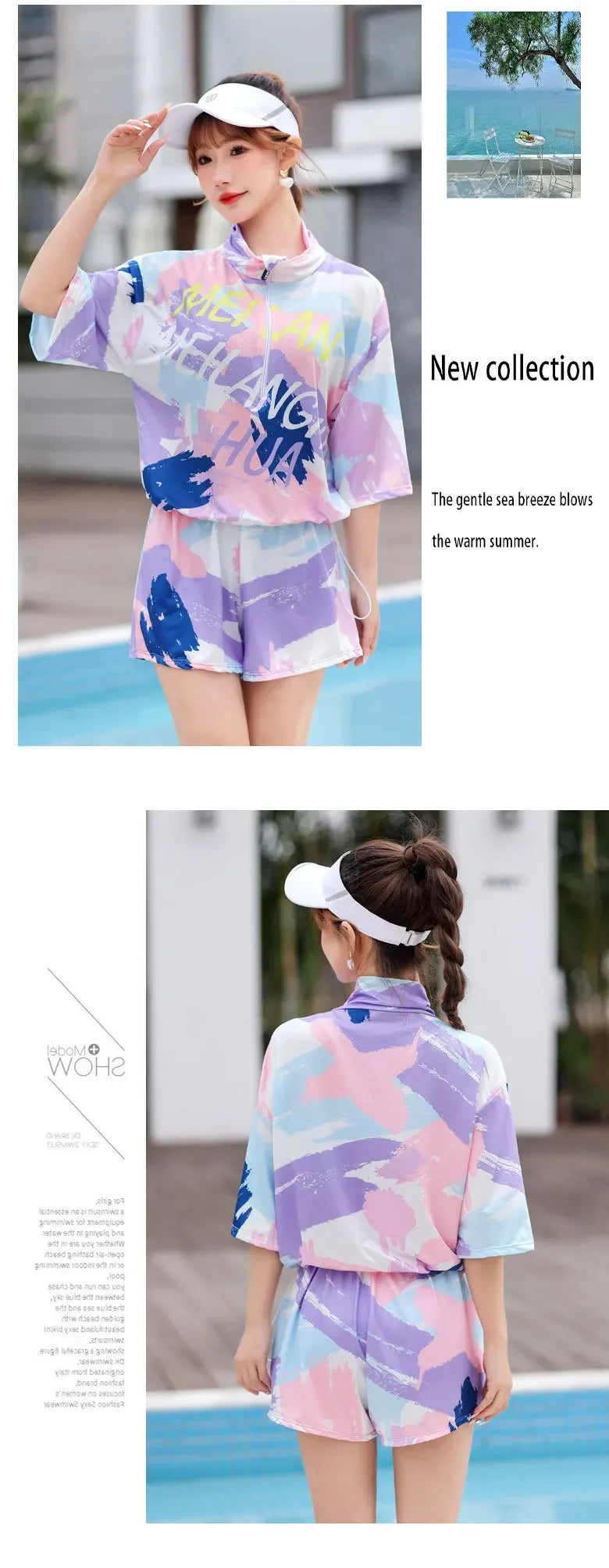Sports Swimsuit Women's Split Bikini Three-piece Set Small Chest Gathering Belly Covering Slimming Conservative Flat-angle Hot Spring Swimsuit