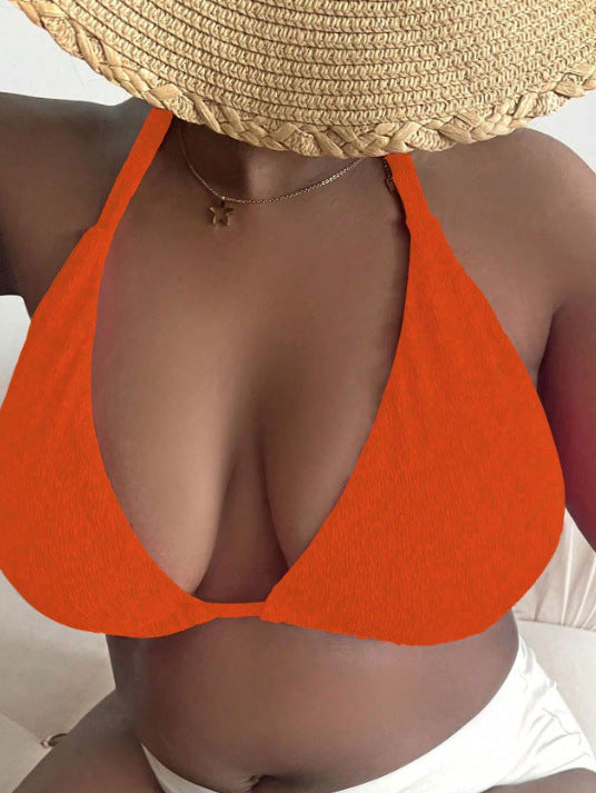 Amazon 2025 New European and American Style Halter Tie Large Size Swimsuit Women's Bikini Top Sexy Push-Up Swimwear