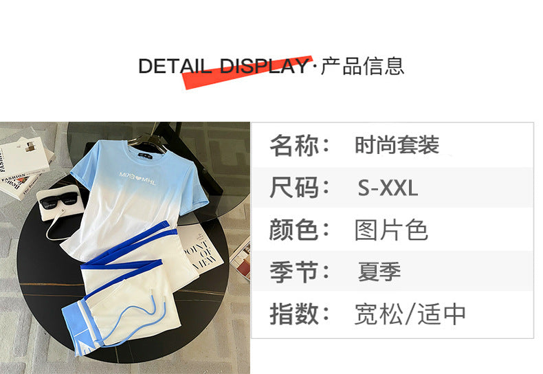 Sports Leisure suit Women's Street Slim-fit Short T-shirt Women's Fashion Color-contrast High-end Atmospheric Elegant Wide-leg Pants