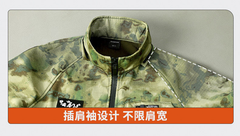 Autumn and Winter fleece-lined Work Clothes suit Men's Thickened Wear-Resistant Dirty-Resistant Labor Protection Mesh Warm-Keeping Tooling Outdoor Jacket