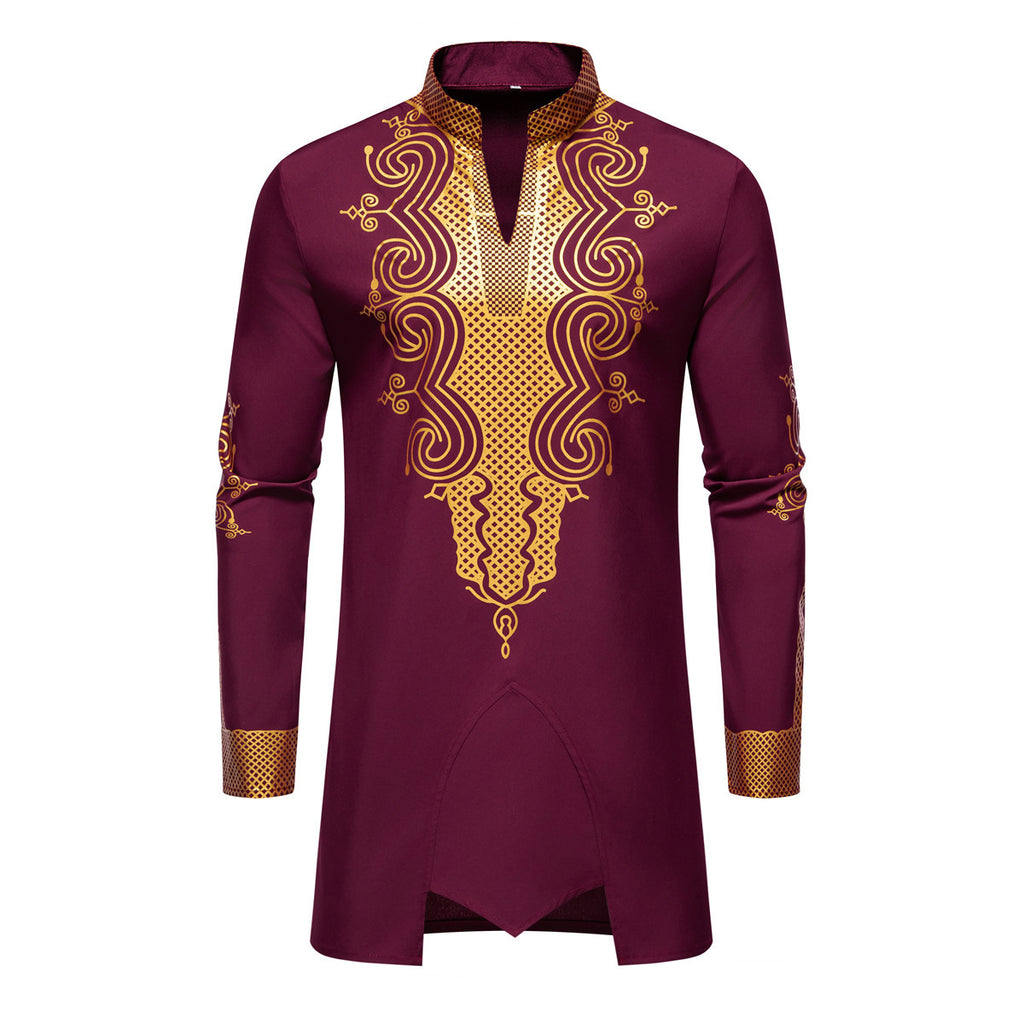 Cross-Border European and American Men's Fashion New Style Robe with Gold Stamping Print Men's Casual Suit Long-Sleeve Shirt and Long Pants for Men