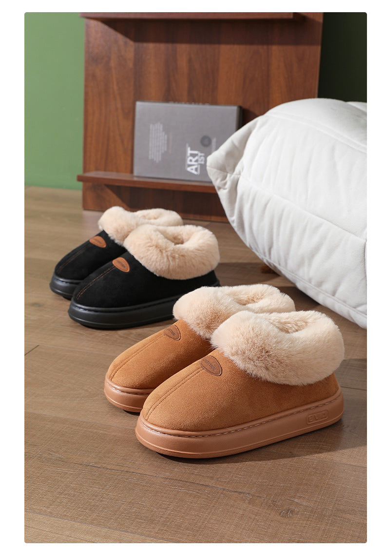 Winter Warm Short-tube Thick-soled Snow Boots for Women Couple Height-increasing fleece-lined Thickened Cotton Shoes for Interior and Exterior