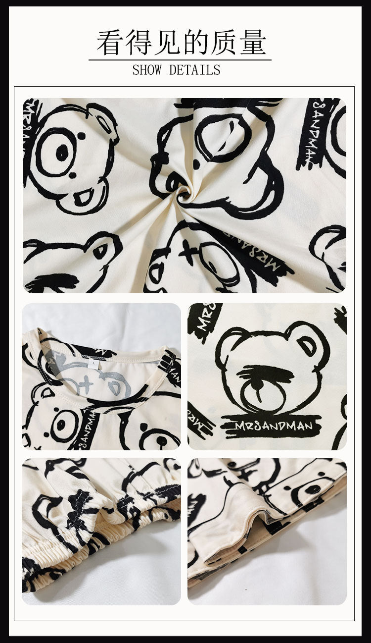 New Style Pajamas Women's Summer Short-sleeved Pullover Thin Cartoon Cartoon Bear Girl Home Clothes suit Women's Outwear