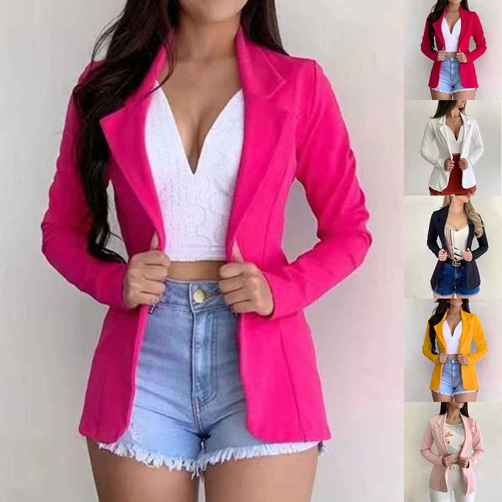 Cross-border 2022 European and American small suit lapel long sleeve slim sweet button Street coat suit multicolor spot