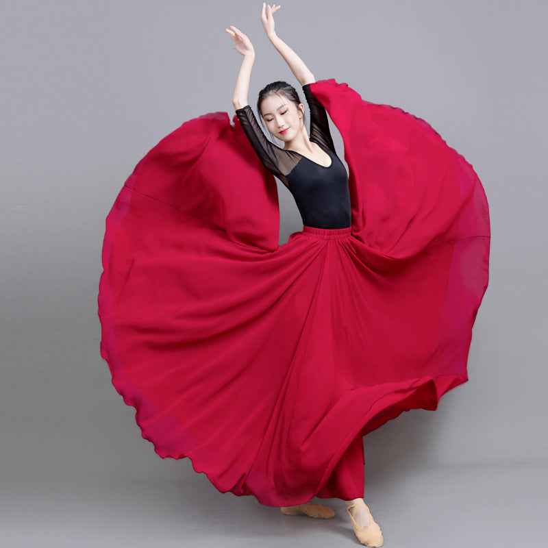 720 Degree Double Layer Large Swing Skirt Chiffon Classical Dance Ethnic Dance Skirt Dance Long Skirt Square Dance Practice Xinjiang Dance