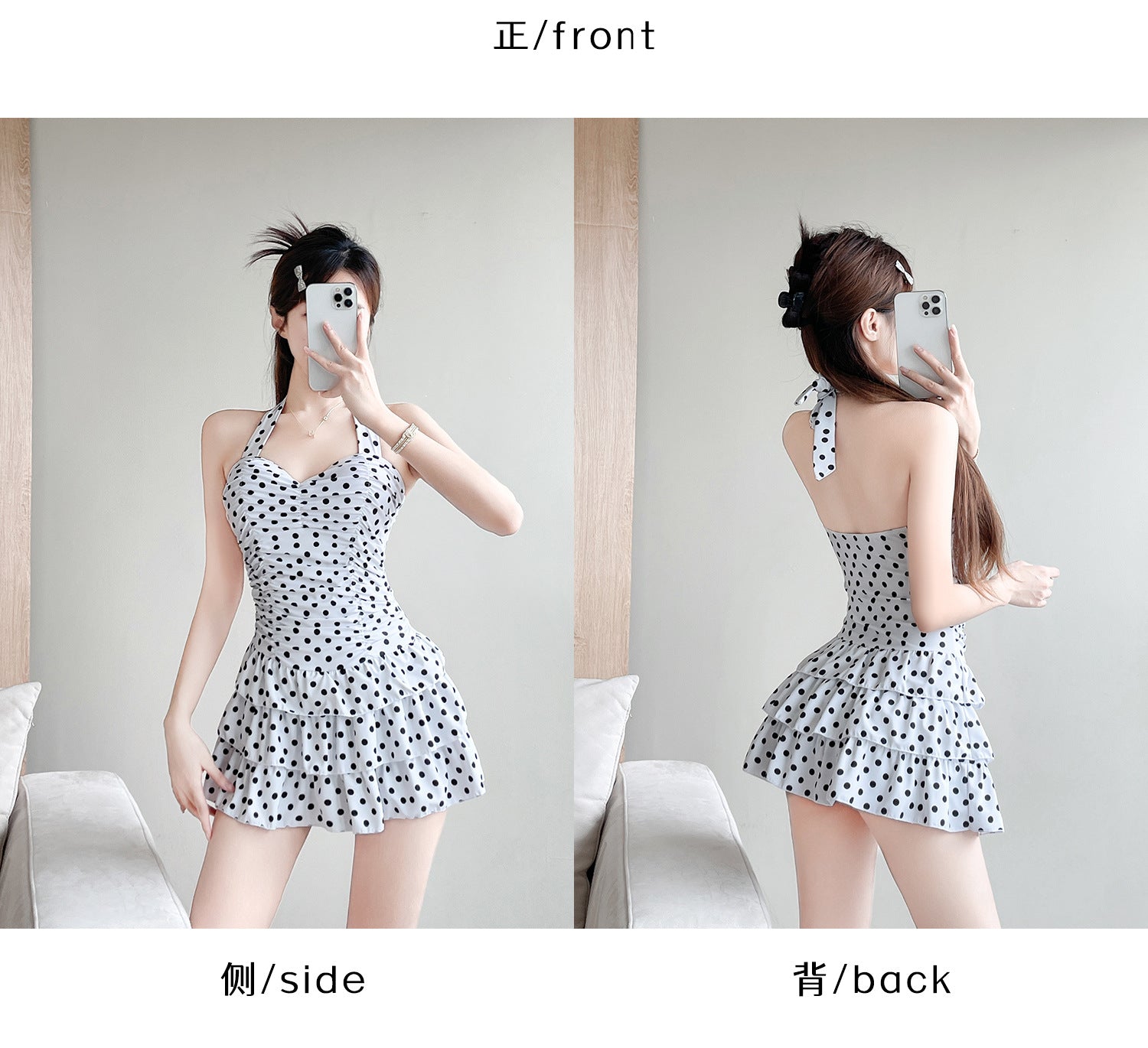 2025 New One-Piece Skirt Style Polka Dot Slightly Fat Girls Swimsuit Female Conservative Slimming Flesh Sexy Big Breast Gathering