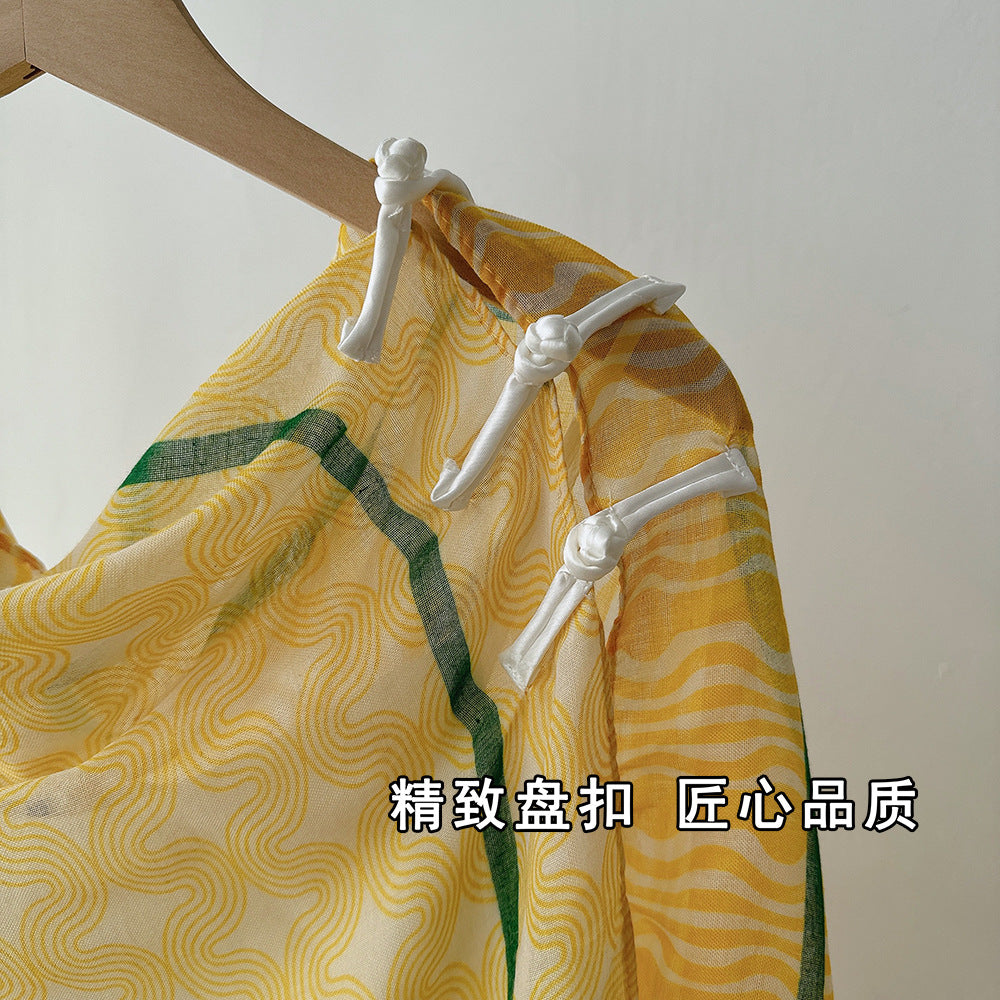Antique Chinese Style Ethnic Style Scarf Summer Temperament Sunscreen Buckle Shawl Cardigan Decoration Travel Photograph