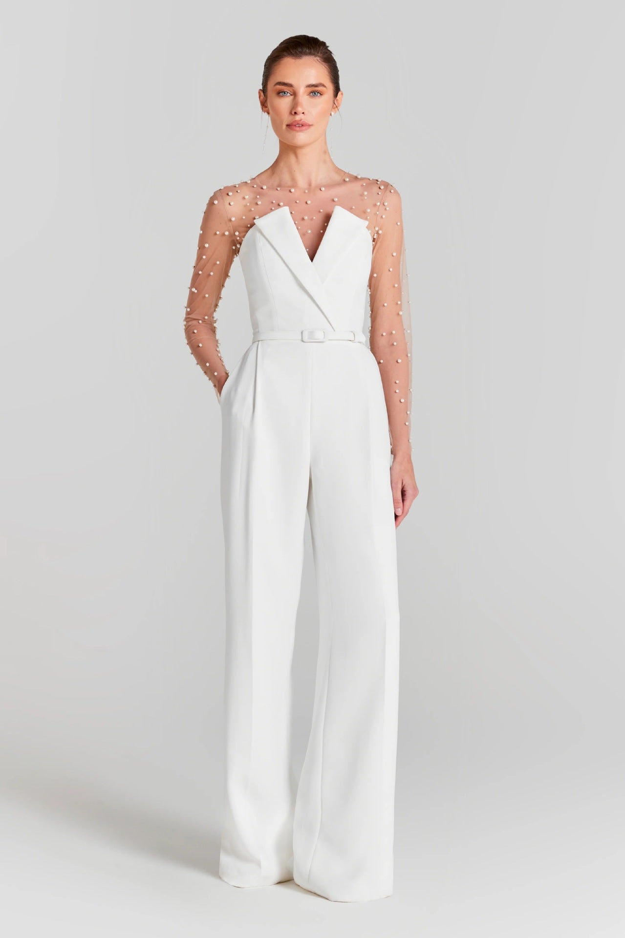 In Stock | White Bubble Bead Jumpsuit, Fashionable Casual Two-Piece Set, High-End European and American Women's Clothing, European and American Style.