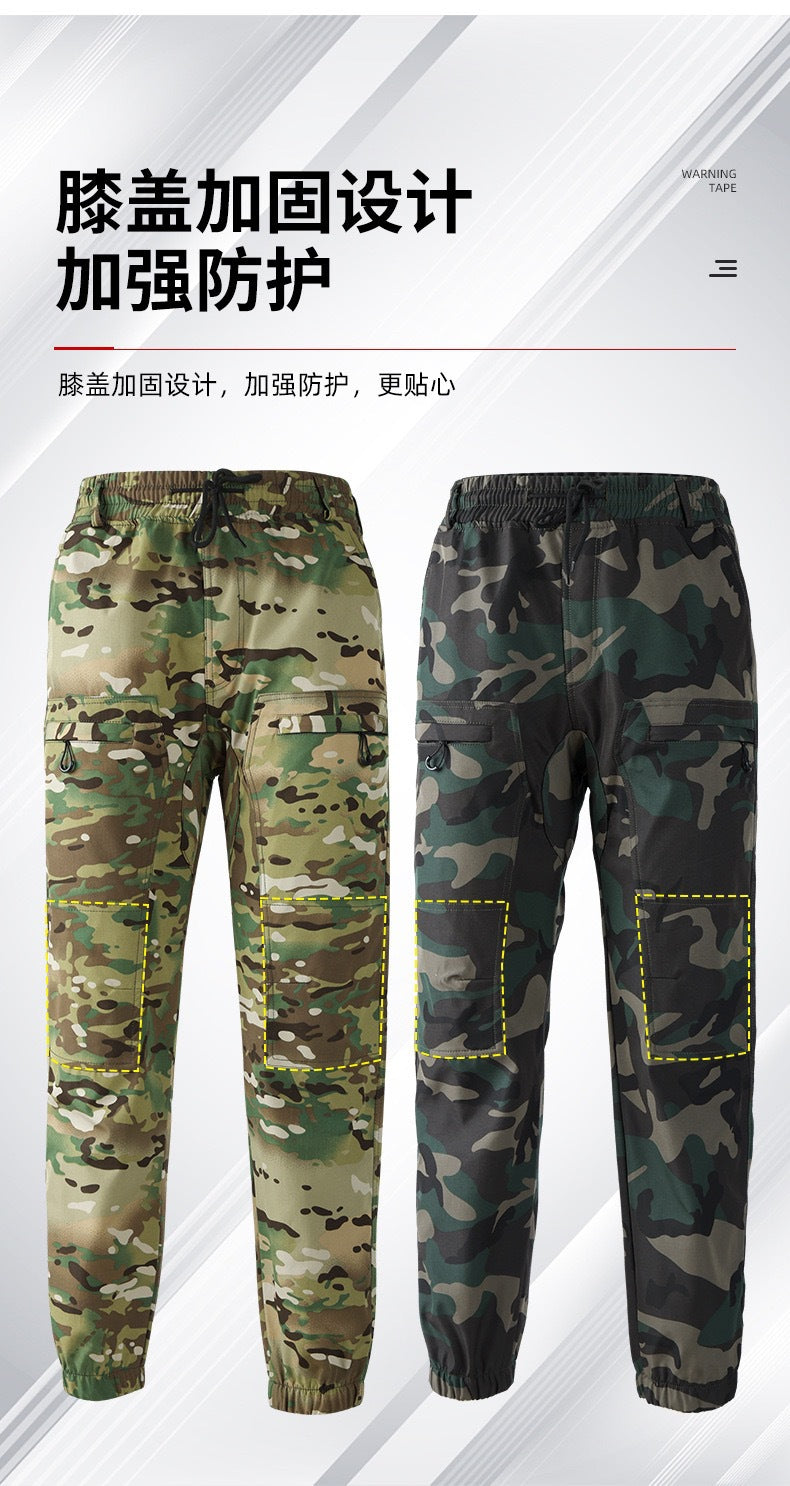 Outdoor assault clothing overalls suit men's spring and autumn elastic tooling labor protection clothing wear-resistant camouflage clothing hooded training clothing