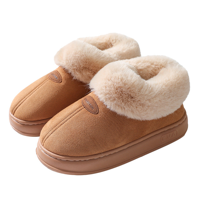Winter Warm Short-tube Thick-soled Snow Boots for Women Couple Height-increasing fleece-lined Thickened Cotton Shoes for Interior and Exterior