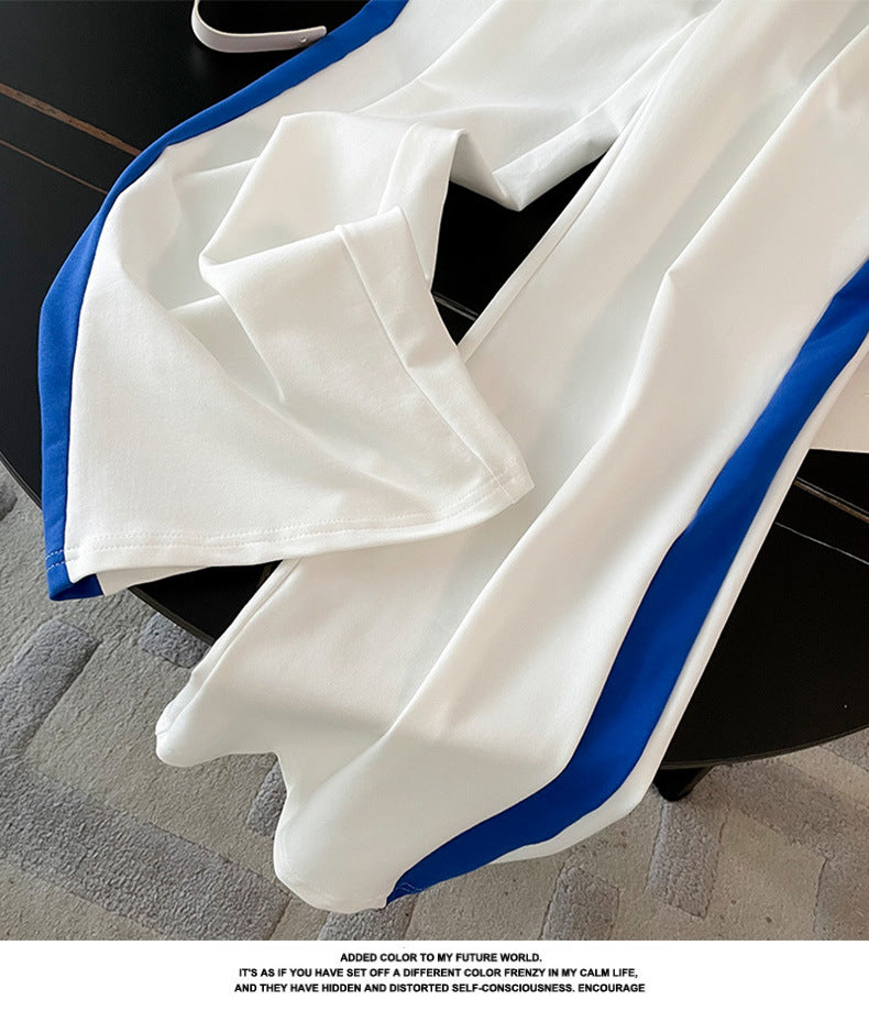 Sports Leisure suit Women's Street Slim-fit Short T-shirt Women's Fashion Color-contrast High-end Atmospheric Elegant Wide-leg Pants