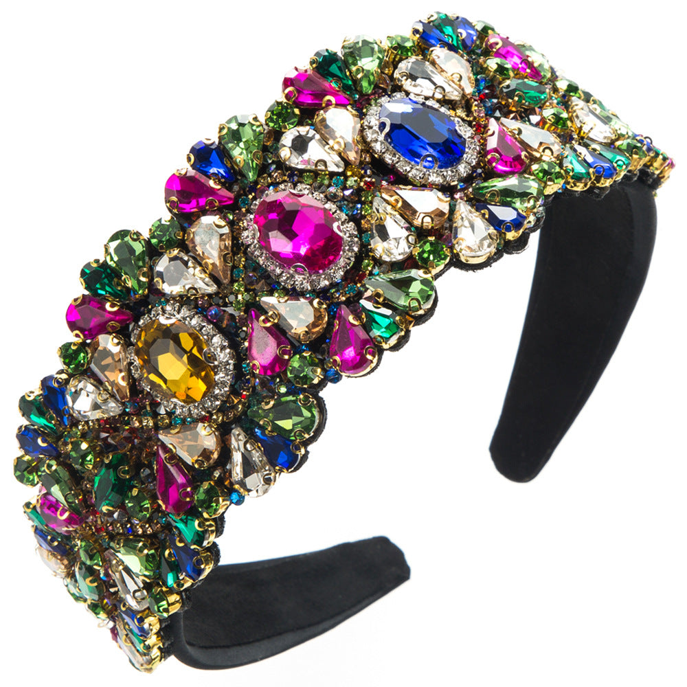 European and American Fashion New Baroque Hair Hoop Wide-brimmed Color Full Diamond Hoop Cross-border High-end Feeling Banquet Elegant Hair Accessories