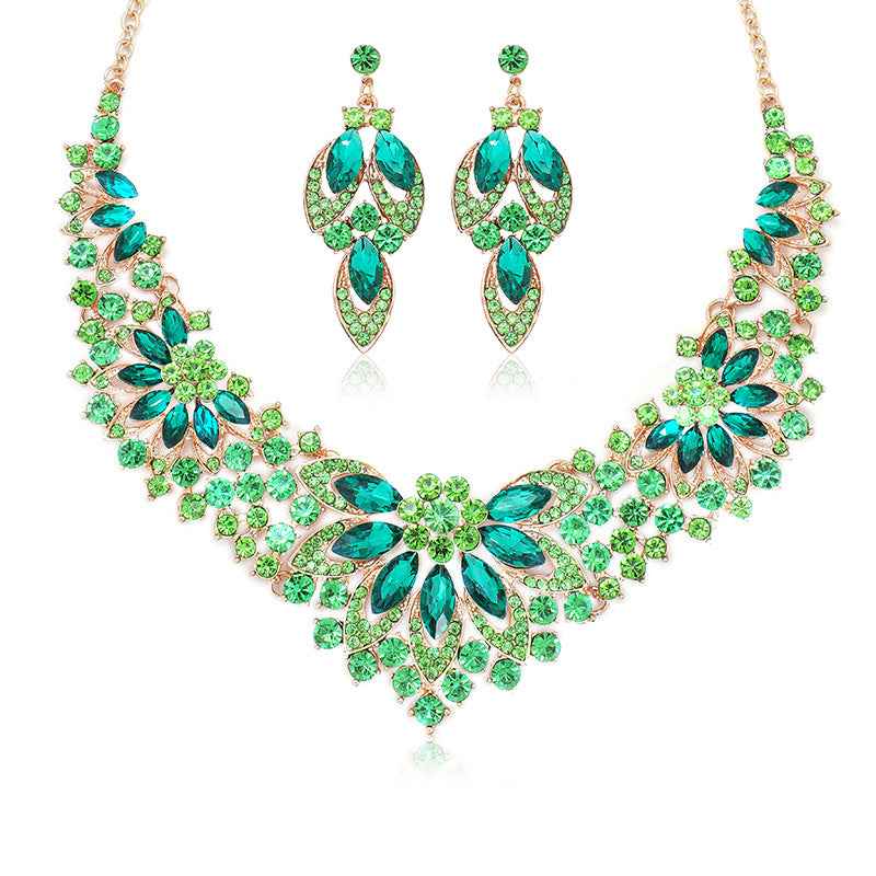 European and American cross-border retro necklace suit women's 2-Piece Set leaves flowers exaggerated luxury jewelry New Bride wedding accessories